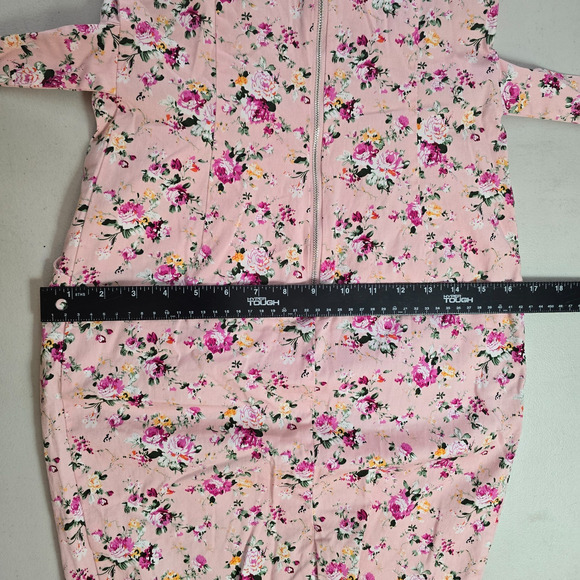 Rummies Dress Women's 6 Pink Floral Mini Short Cap Sleeve Tie Round Neck Zipper - Picture 13 of 16